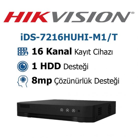 Hikvision iDS-7216HUHI-M1/T 16 kanal 8MP DVR kayıt cihazı 4K yapay zeka güvenlik çözümü
